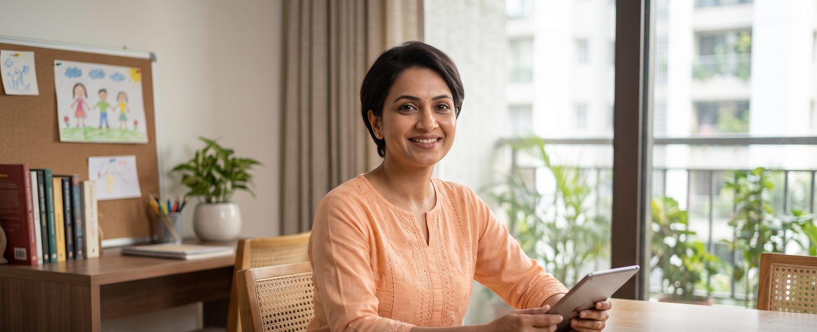 Mother in her late thirties at home